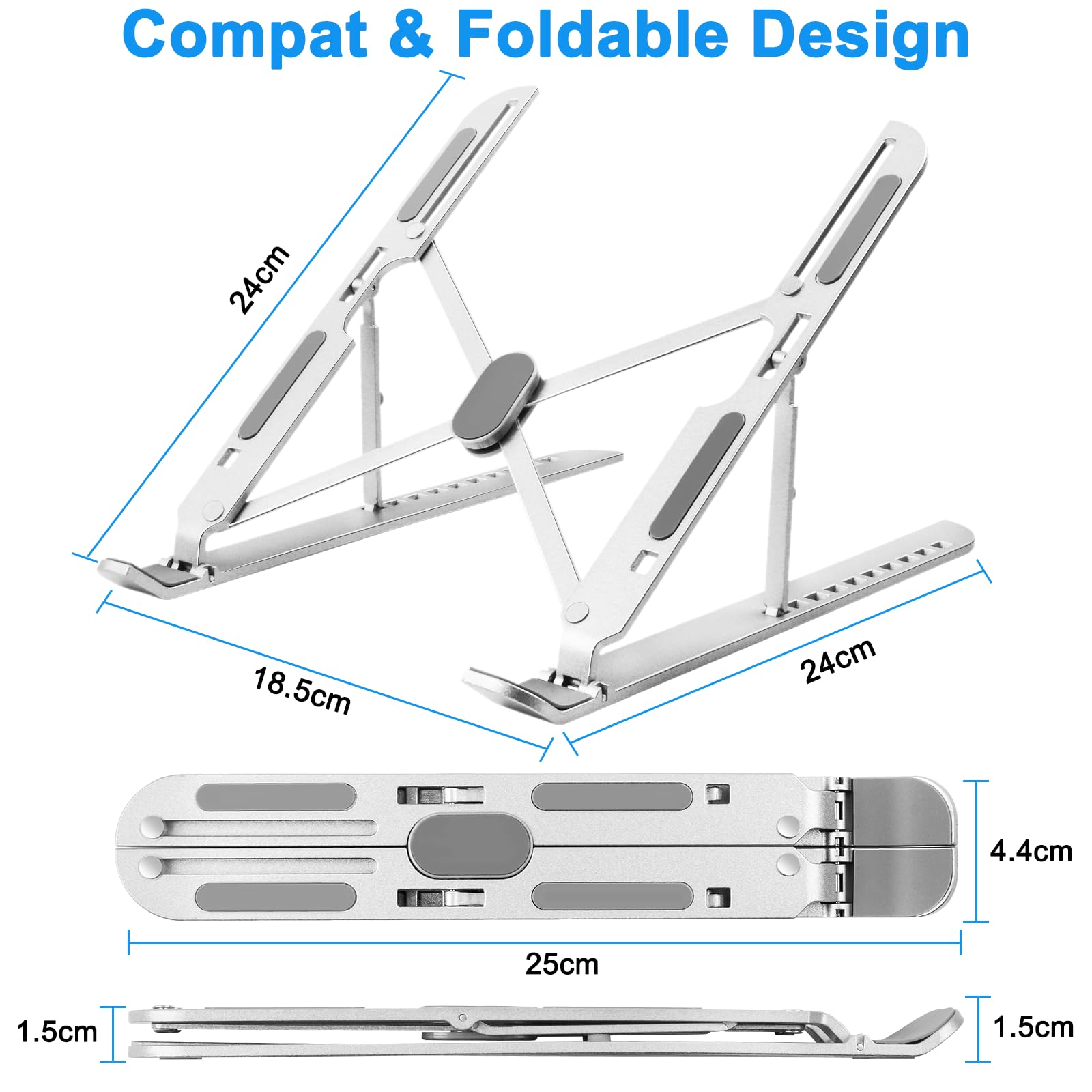 Laptop Stand for Desk Adjustable, Folding Tablet Stand Aluminum Portable Laptop Riser for Desk, Foldable Computer Stand Laptop Holder for Notebook PC