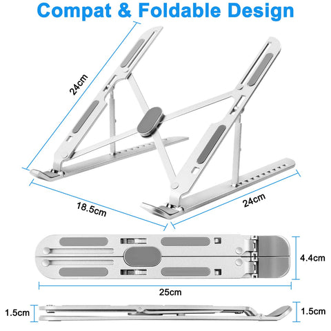 Laptop Stand for Desk Adjustable, Folding Tablet Stand Aluminum Portable Laptop Riser for Desk, Foldable Computer Stand Laptop Holder for Notebook PC