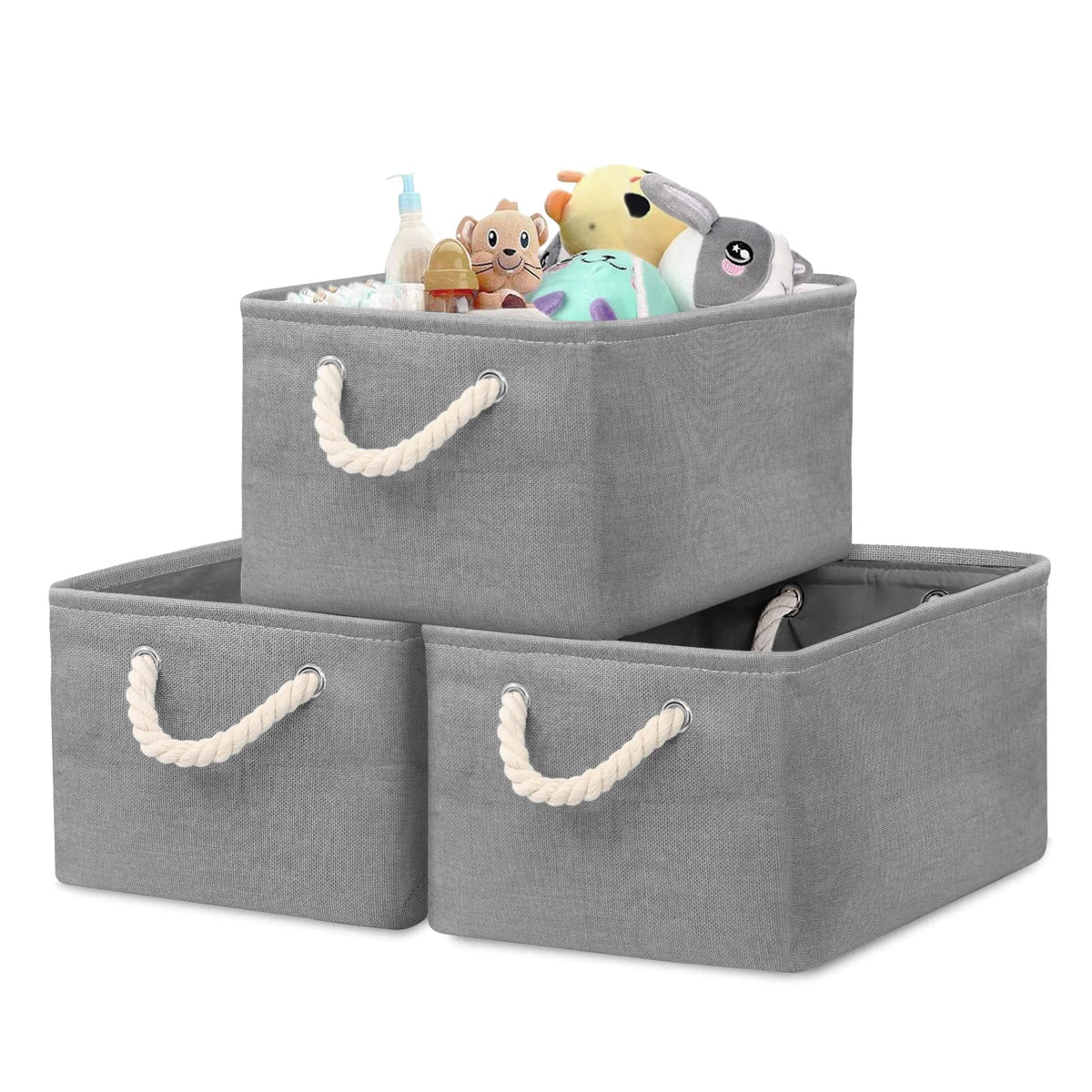 Newthinking 3 Pcs Large Storage Boxes, Fabric Storage Baskets with Handles, Foldable Home Organizer for Living Room, Laundry Room