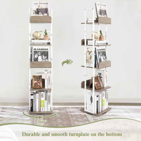 Bikoney 5-Tier Rotating Bookshelf, Tall Industrial Corner Book Tower