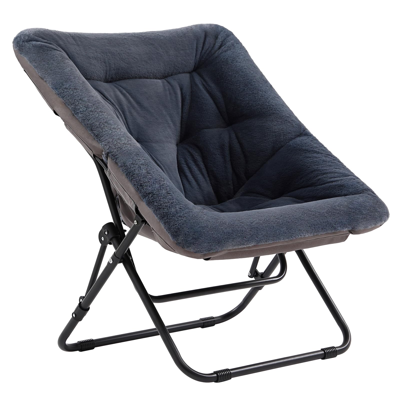 SESHINELL Comfy Saucer Chair, Oversized Foldable Faux Fur Accent Lounge Reading Lazy Chair with Metal Frame for Bedroom, Living Room, Dorm Rooms, Navy