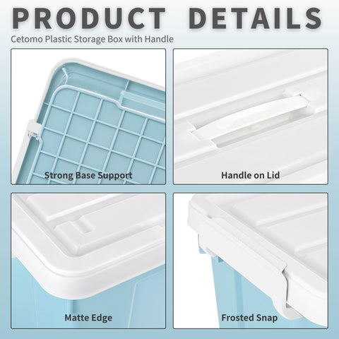 Cetomo 45L*3 Storage Boxes, Carry Plastic Storage Box with Lids, Organizing Container with Handle and Secure Latching Buckles, Stackable, Nestable