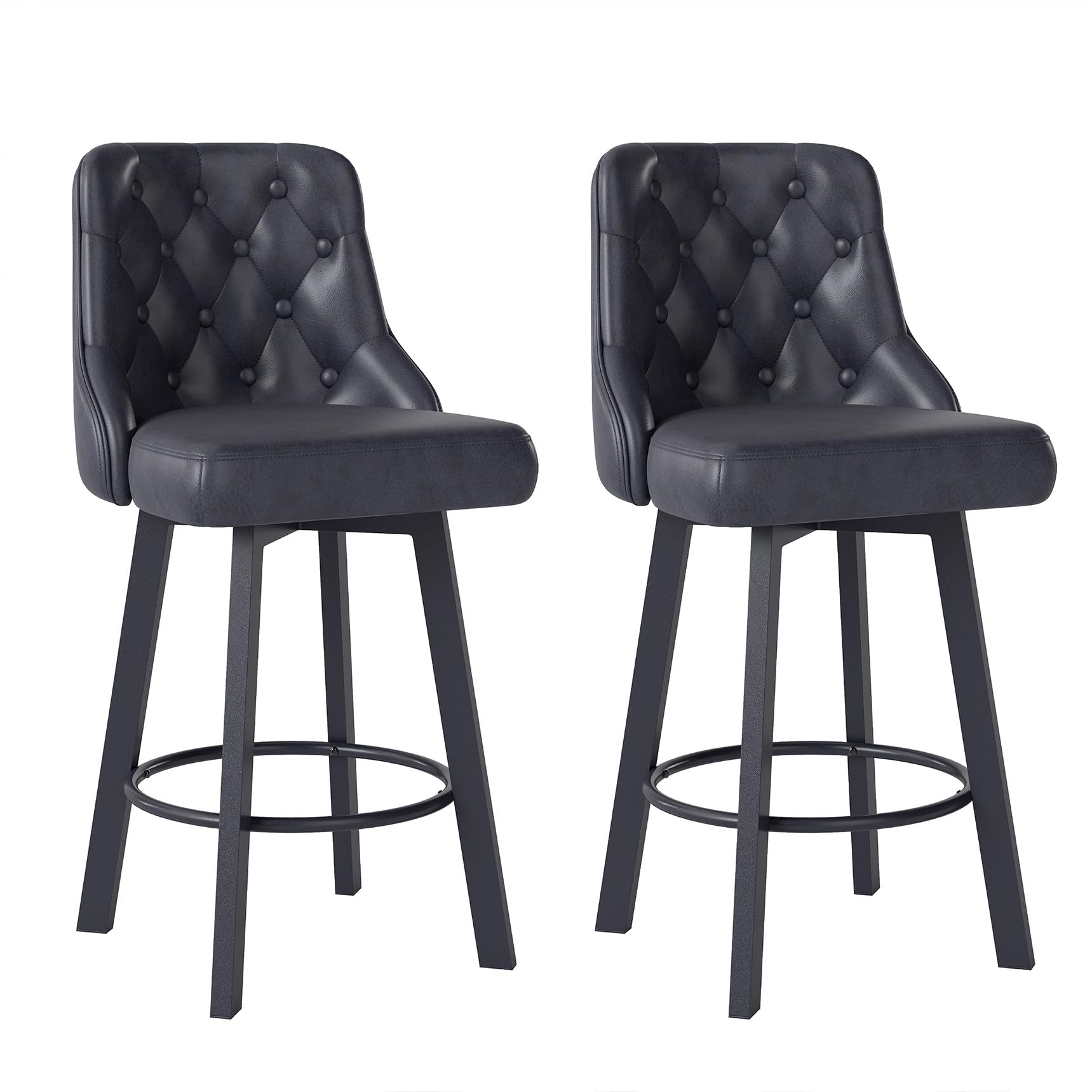 Youhauchair Bar Stools Set of 2, Waterproof PU Leather, Black