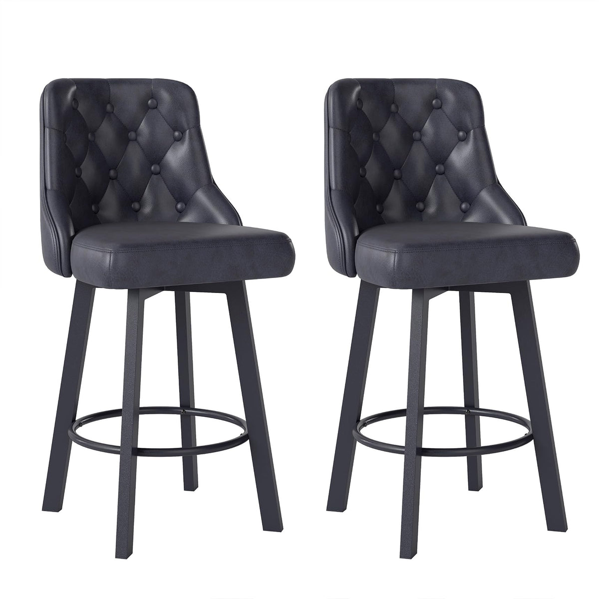 Youhauchair Bar Stools Set of 2, Waterproof PU Leather, Black