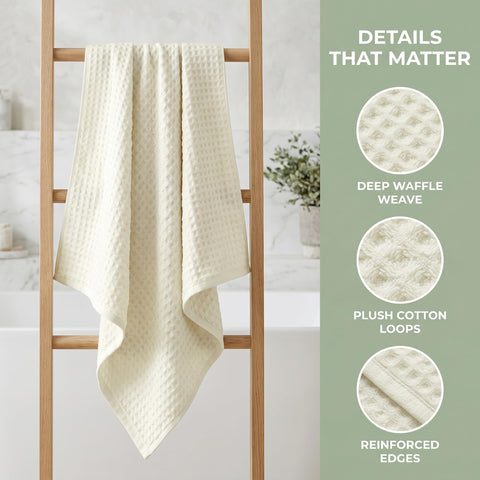 Uxcell 100% Cotton Home Soft Absorbent Hand Towels 35 x 80Cm, Waffle Weave Towel Sets for Bathroom, Kitchen White Pack of 4