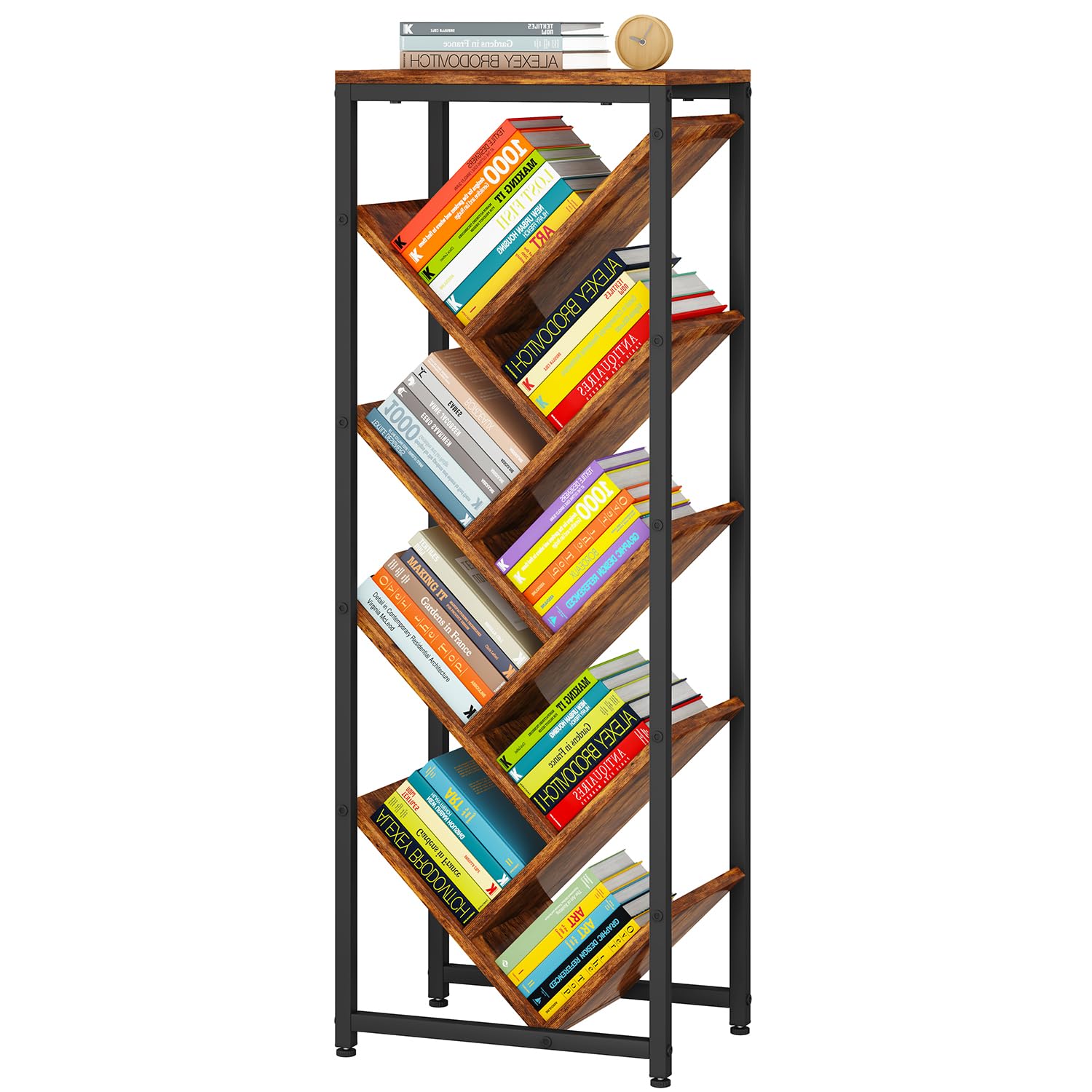 IBUYKE 9 Tier Tree Bookshelf with Top Shelf,Brown TBC002H