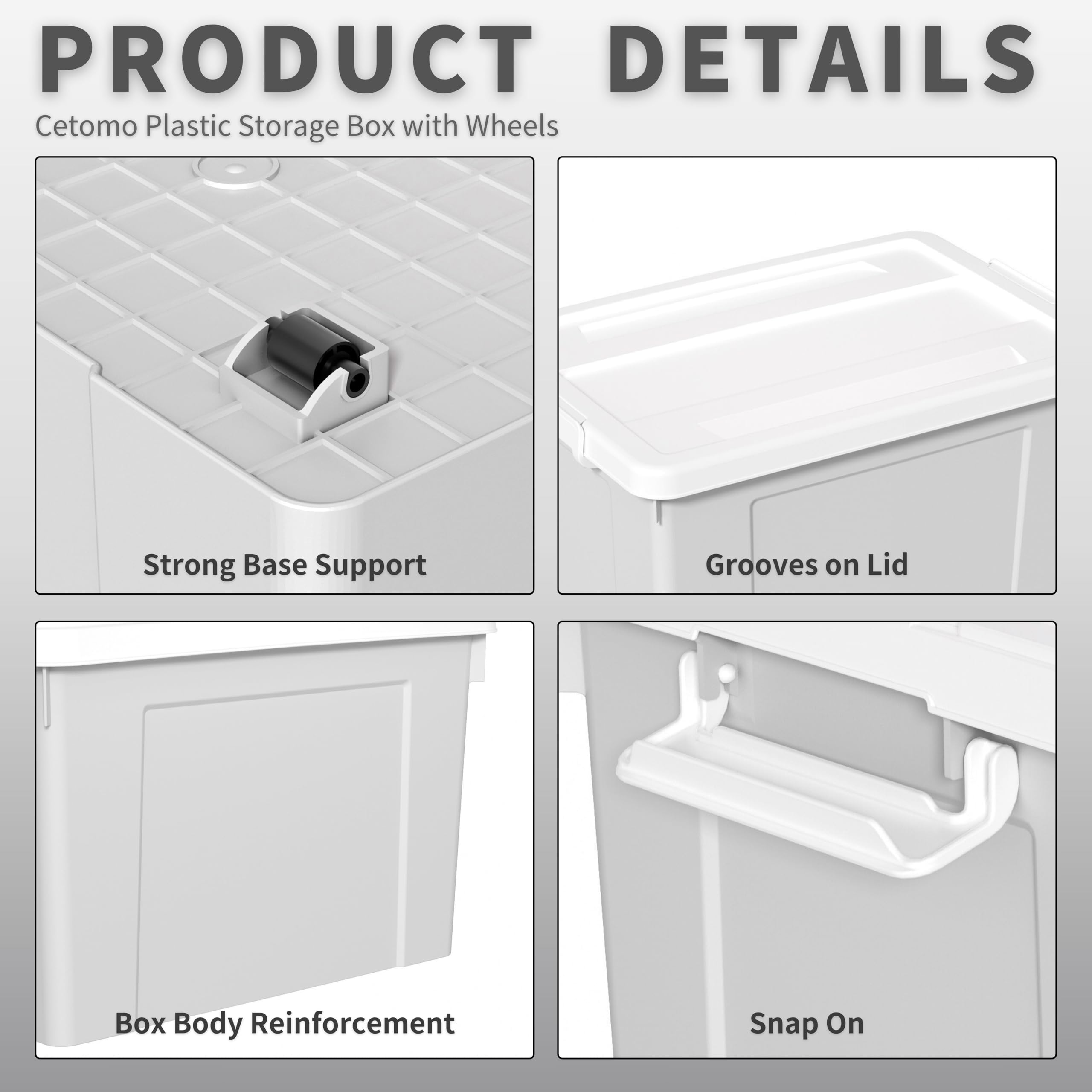 Cetomo 65L*3 Storage Boxes, Plastic Storage Box with Lids, Organizing Container with Secure Latching Buckles, Stackable, Nestable