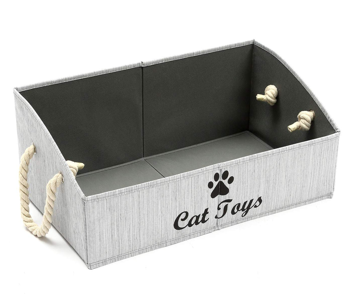 Geyecete Large CAT Toys Storage Bins - Foldable Fabric Trapezoid Organizer Boxes with Cotton Handle, Collapsible Basket for Shelves(Gray-CAT)