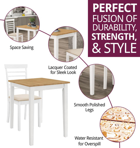 Hallowood Furniture Ledbury White Dining Table and 2 Chairs Set, 80x60cm
