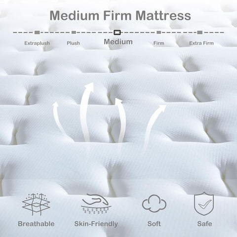 Deegari 10 Inch Double Size Mattress in a Box, Hybrid Cooling Gel Memory Foam & Pocketed Coils, Medium Firm, Pressure Relief, Motion Isolation