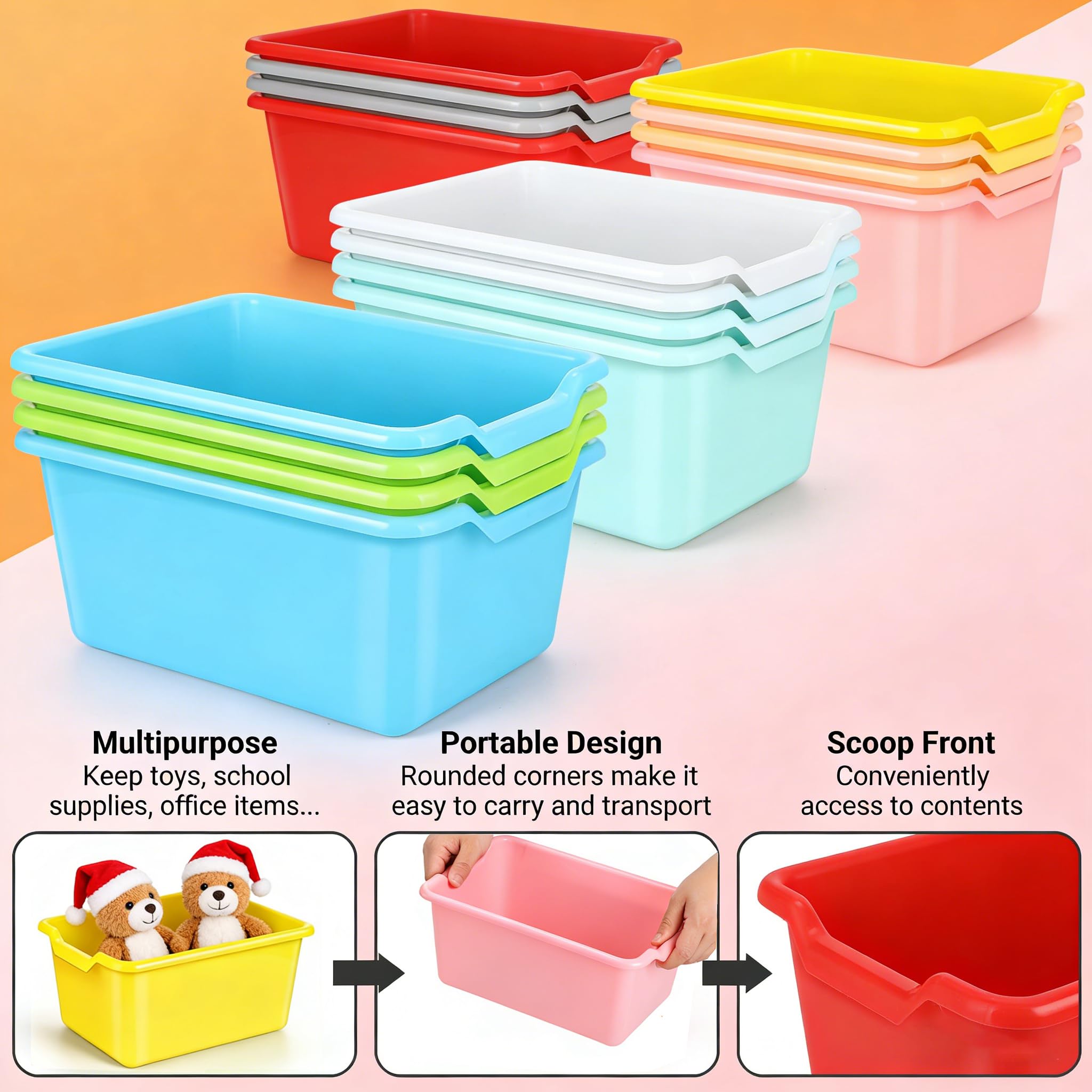 WUWEOT 16 Pack Plastic Storage Bins, Easy-to-Grip Design Multipurpose Stackable Plastic Storage Cubbies for Classroom, Nursery