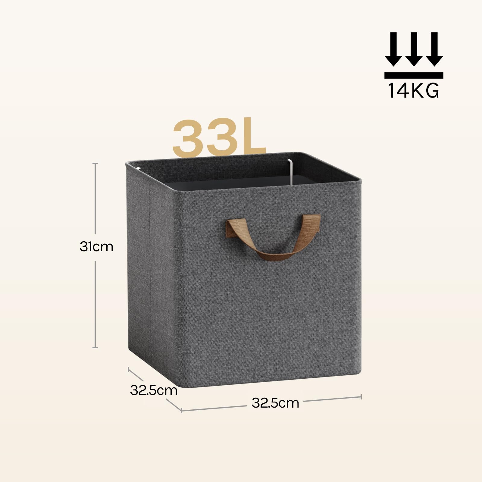 WOLTU Fabric Storage Boxes Set of 3, Collapsible Cube Baskets with Handles and Metal Frame, Wardrobe Organisers for Bedroom, Living Room, Study