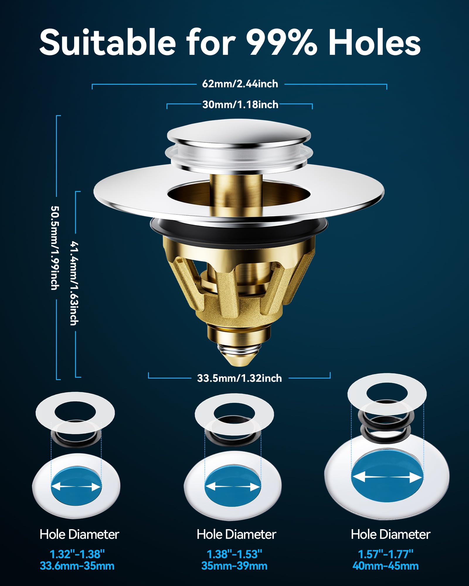 Magichome Pop Up Sink Plug Replacement for 34-45mm Drain Holes