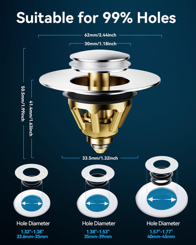 Magichome Pop Up Sink Plug Replacement for 34-45mm Drain Holes