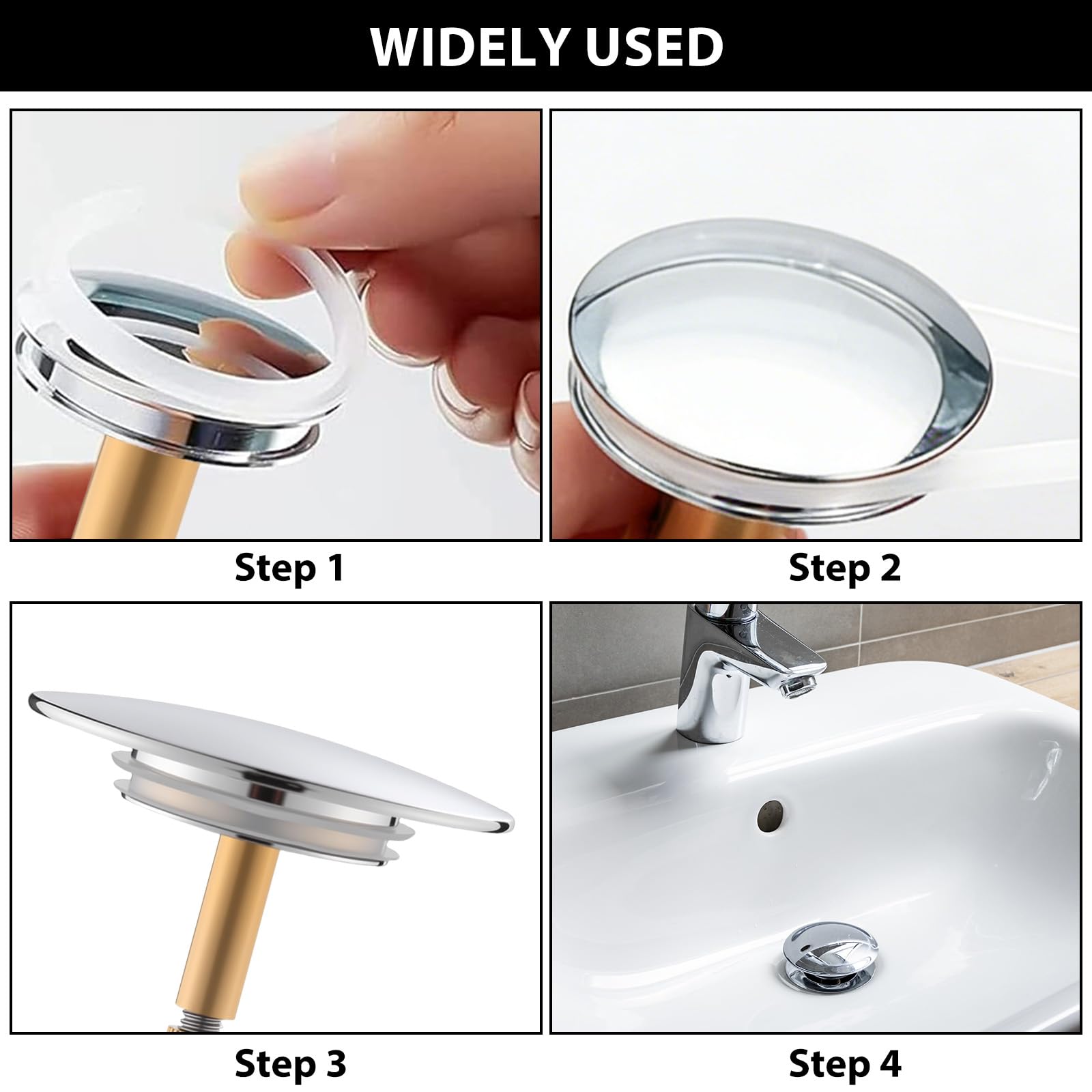 XdealCozyxc 72mm Pop up Bath Plug Replacement with 2 Pcs Sink Plug Rubber Seal, 9mm Pole Silver Adjustable Bath Tub Plug