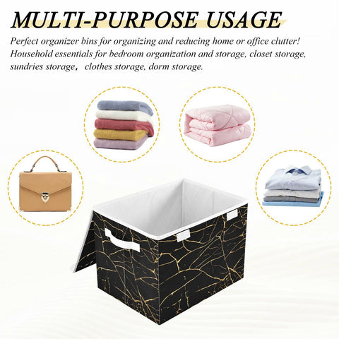 Storage Bin with Lid Gold Geometric Gold Marble Texture Foldable Storage Box Washable Fabric Storage Cubes Bin Organizer Basket Closet for Home