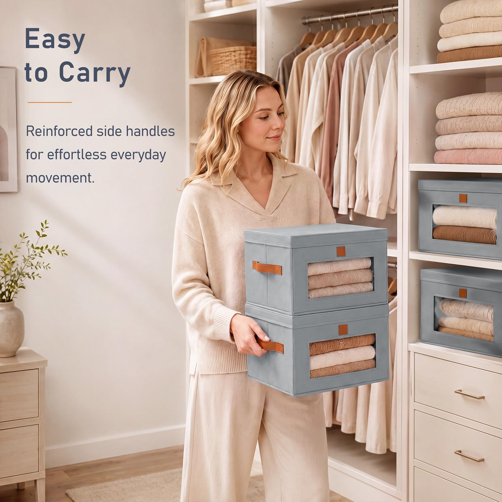 Homsorout Fabric Storage Boxes with Lids with Dual-access Design 22L Grey