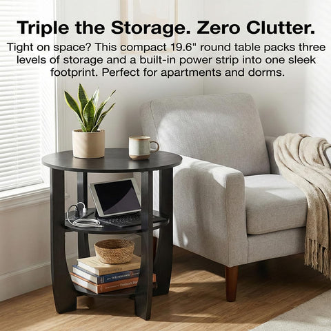 ZEXVIDA 3 Tier Round Side Table, Farmhouse Wood End Tables with Storage, Country Accent Small Sofa Bedside Table Coffee Table for Living Room Bedroom
