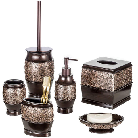 Creative Scents Brown Bathroom Accessories Set - 6-Piece Bathroom Set Includes: Decorative Soap Dispenser, Soap Dish, Tumbler, Toothbrush Holder