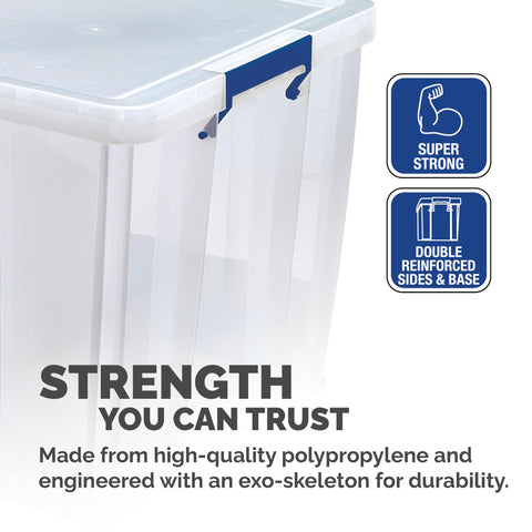 Bankers Box 3x 36L Plastic Storage Boxes with Lids. ProStore Super Strong Stackable Plastic Storage Boxes (31.5 x 47.5 x 38cm), Made in the UK, Clear