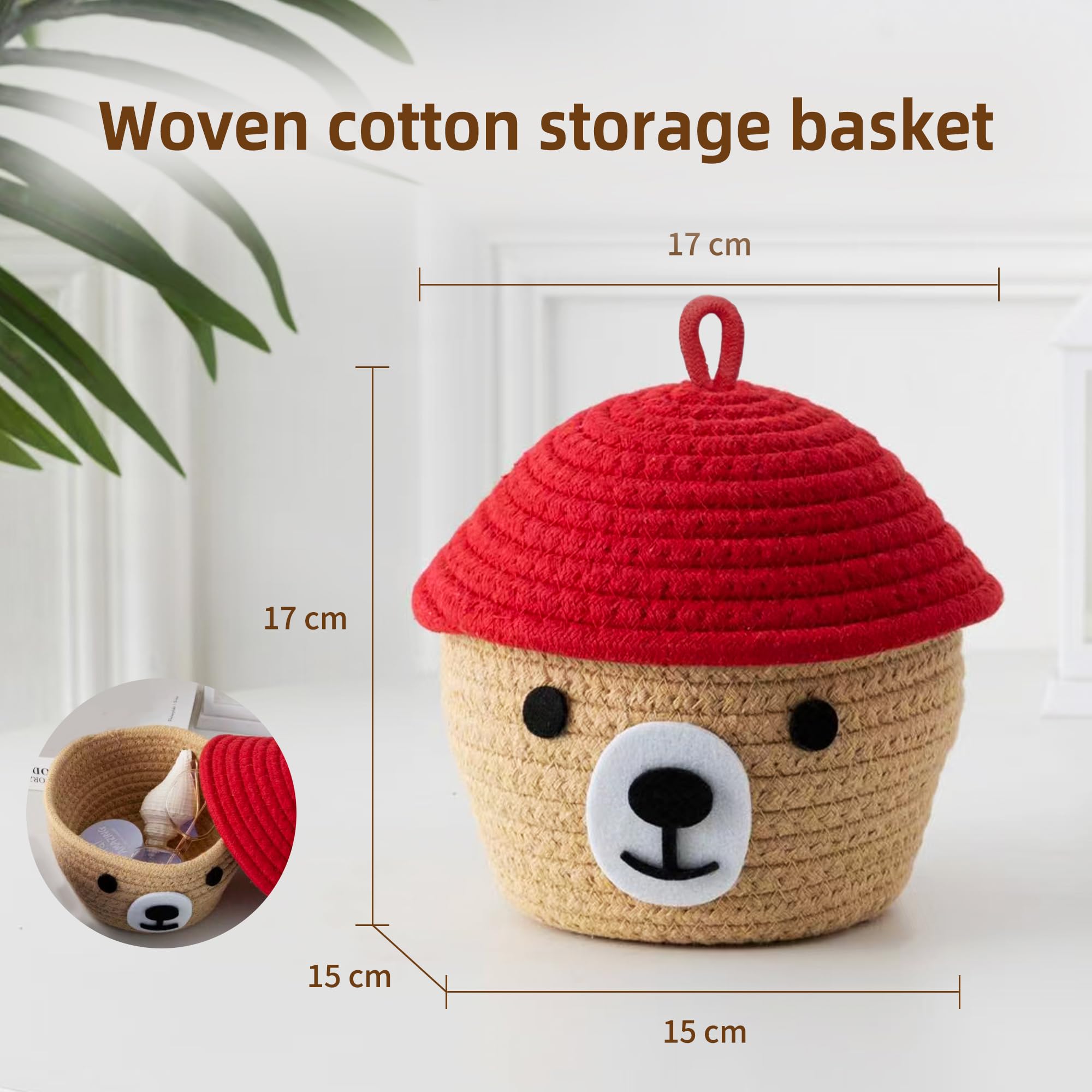Hand Woven Cotton Rope Bear Basket - Home Storage, Decorative for Children's Bedroom and Living Room, Dedicated for Toys, Keys and Accessories