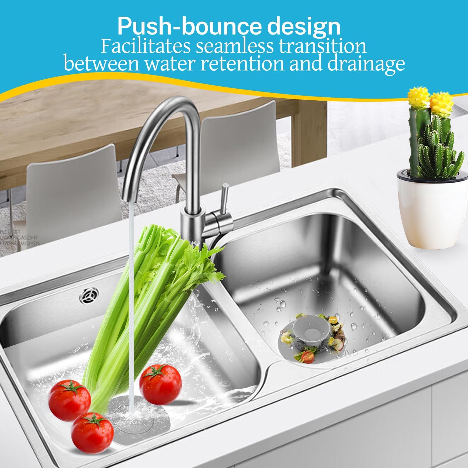 HUAERSICO Universal Silicone Drain Plug - Washbasin Plug and Bathtub Plug with Press and Hair Strainer Function