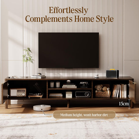 IKALIFE Wooden TV Unit, 200cm Long TV Stand Cabinet with Storage, Walnut