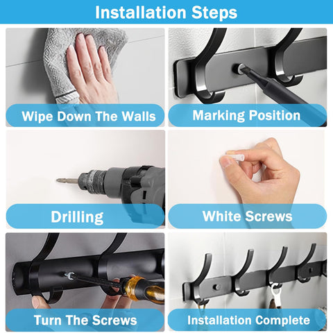 Gerhannery Coat Racks for Wall, Coat Hangers Wall Mounted with 6 Hooks, Heavy Duty Wall Mounted Clothes Hat Hooks