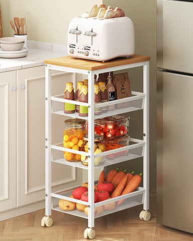 Hoctieon Rolling Storage Cart, 4-Tier Wide Panel Rolling Kitchen Storage Cart, Utility Cart with Handle & Wheels, Mobile Shelving Unit