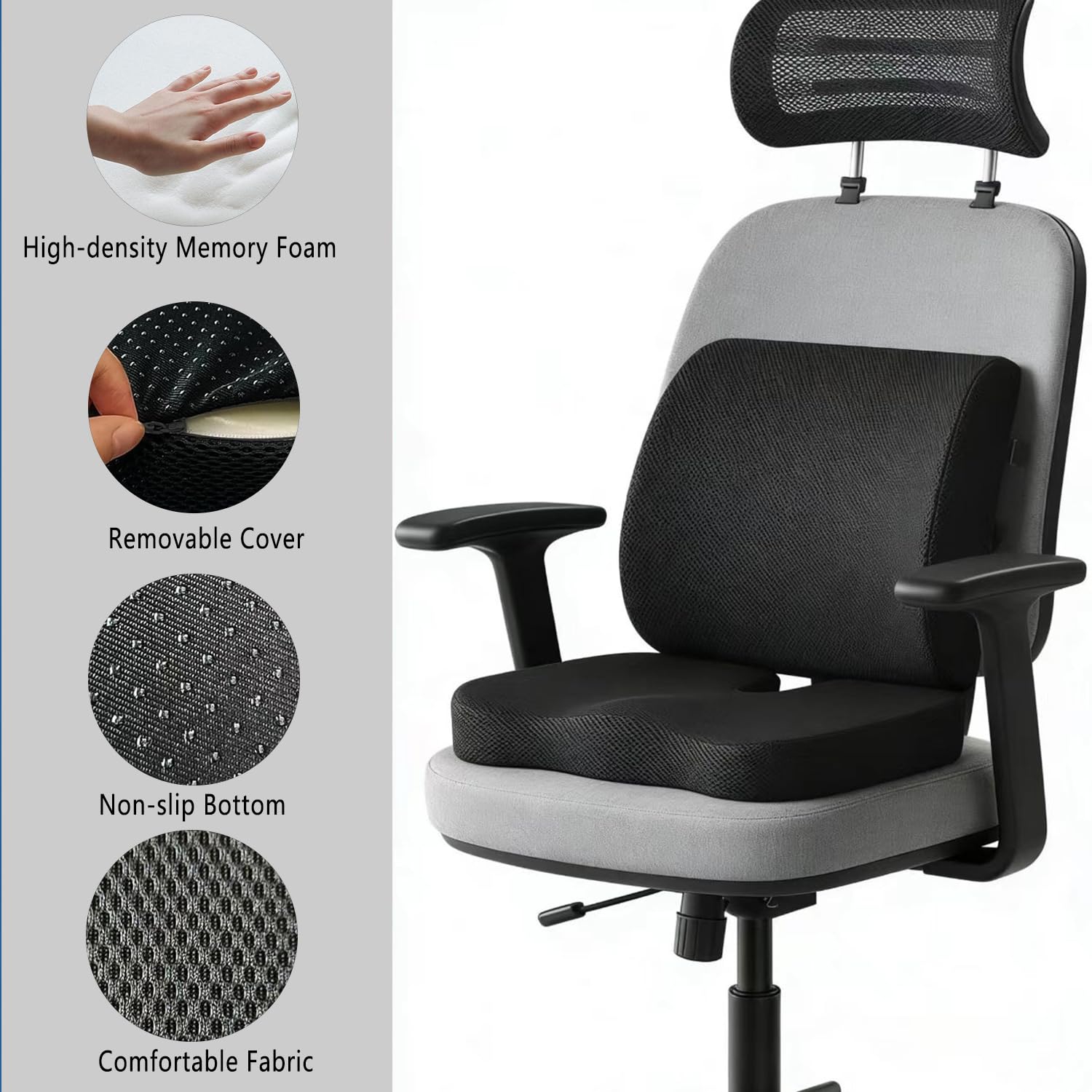 Senaire Seat Cushion & Lumbar Support Pillow, Memory Foam Coccyx Cushion for Tailbone Pain Sciatica Hemorrhoid Bum Lower Back Pain Relief