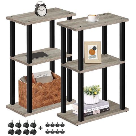 TUTOTAK Small Side Table, Narrow End Table, Bedside Table, Set of 2, Couch Side Table with Wheels for Living Room or Bedroom, Greige TB01BG0612EU