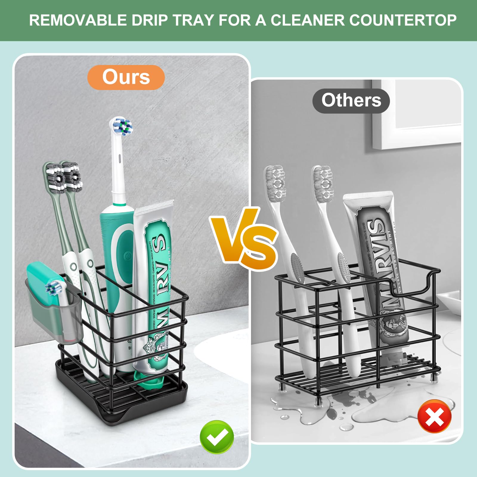 CHONLY Black Toothbrush Holder, Stainless Steel Electric Toothbrush Holder, Toothbrush Holders for Bathroom, Bathroom Organizers