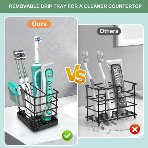 CHONLY Black Toothbrush Holder, Stainless Steel Electric Toothbrush Holder, Toothbrush Holders for Bathroom, Bathroom Organizers