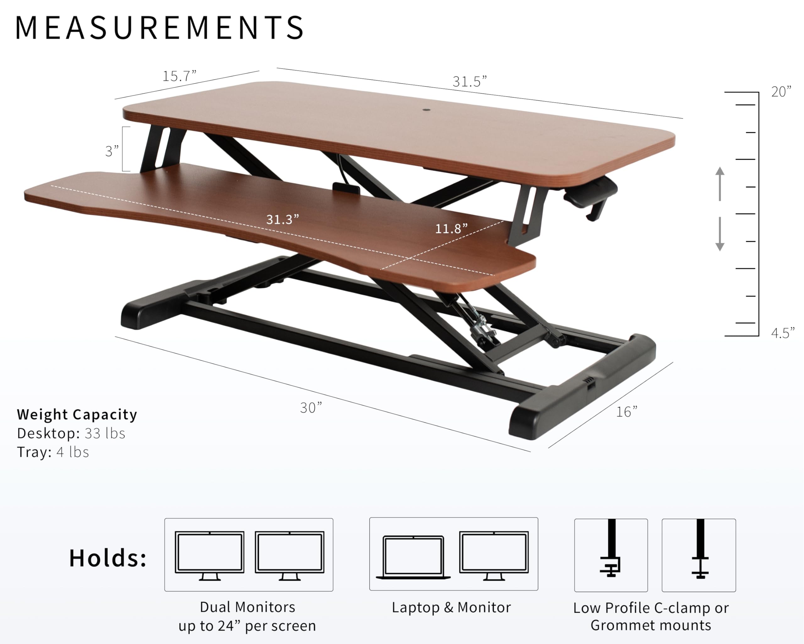 VIVO 81 cm Desk Converter, K Series, Height Adjustable Sit to Stand Riser, Dual Monitor and Laptop Workstation with Wide Keyboard Tray