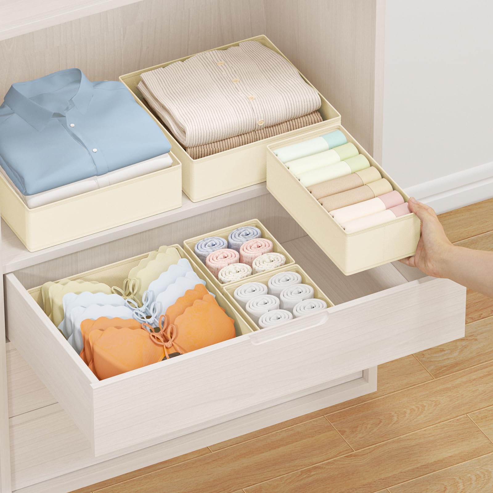 Homsorout 15 Pack Drawer Organisers - Fabric Drawer Dividers for Clothes, Foldable Wardrobe Storage Organiser for Baby Clothing, Socks, Underwear