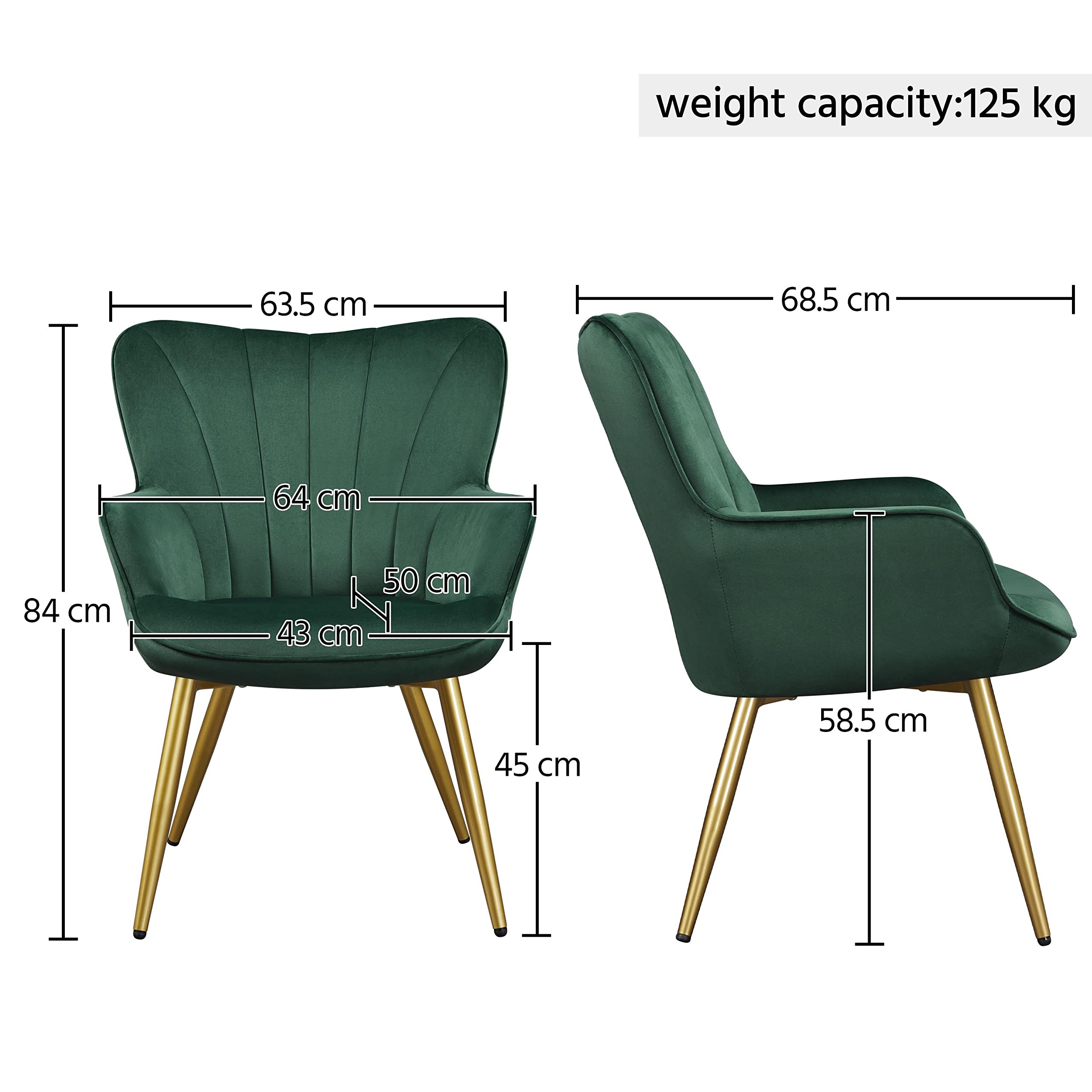 Yaheetech Modern Tub Chair Velvet Fabric Armchair with High Back, Green