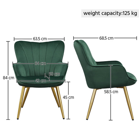 Yaheetech Modern Tub Chair Velvet Fabric Armchair with High Back, Green