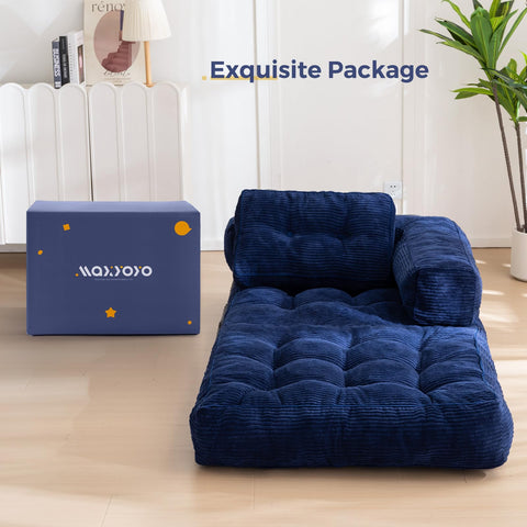 MAXYOYO Foldable Sofa Bed,Bean Bag Couch Convertible Sleeper Chair with Armrest L-Shaped Floor Lounge Sofa with Pillow Portable Lounge Seat for