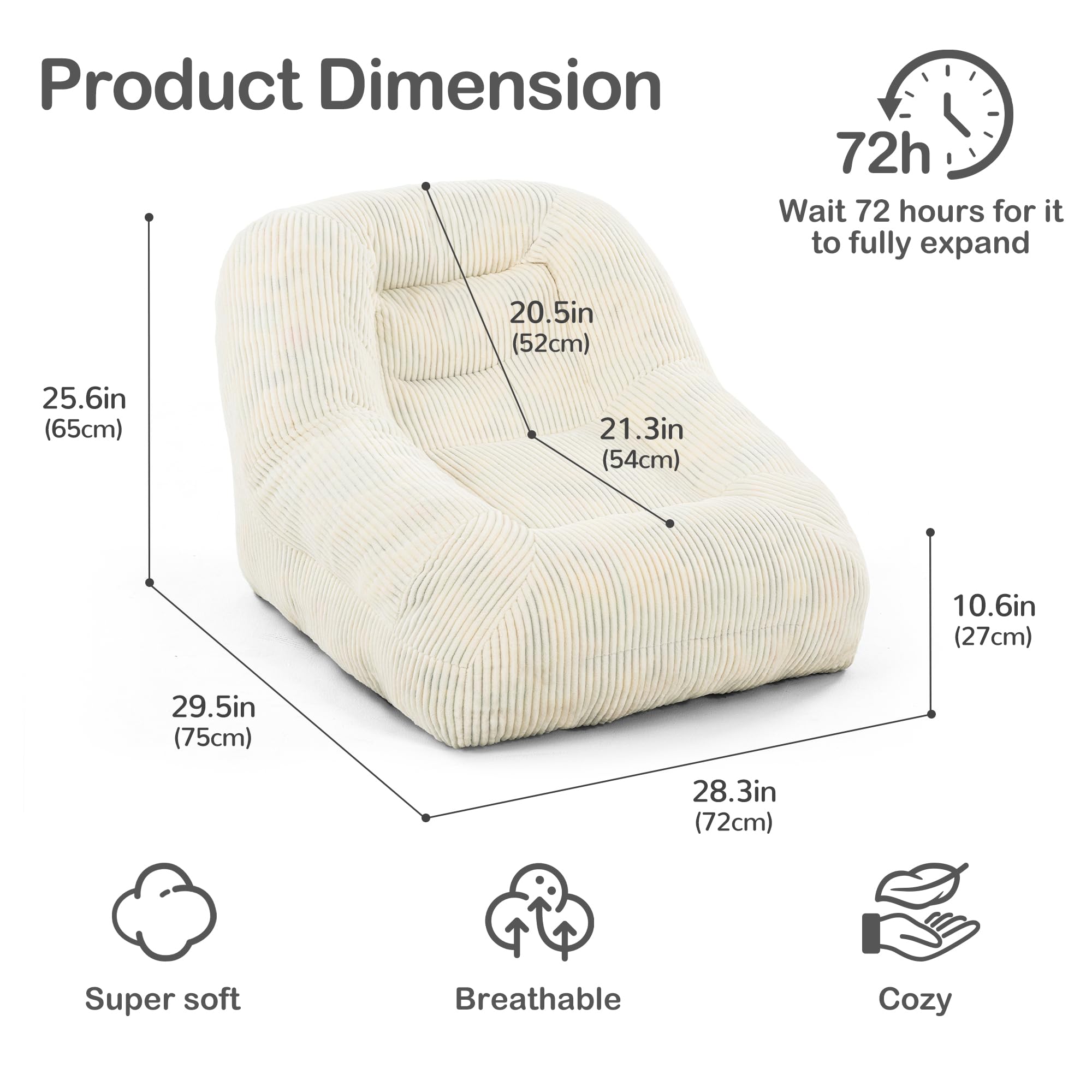 Pamapic Bean Bag, Single Bean Bag Chair with Filling Included, Beanbag Adult with Portable Handle, Comfy Sofa with Tilt Back Function