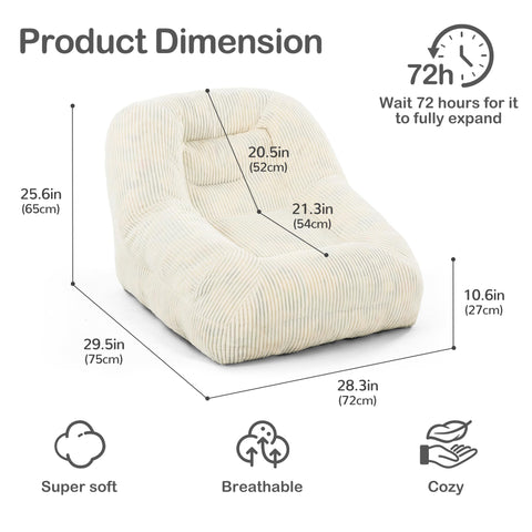 Pamapic Bean Bag, Single Bean Bag Chair with Filling Included, Beanbag Adult with Portable Handle, Comfy Sofa with Tilt Back Function
