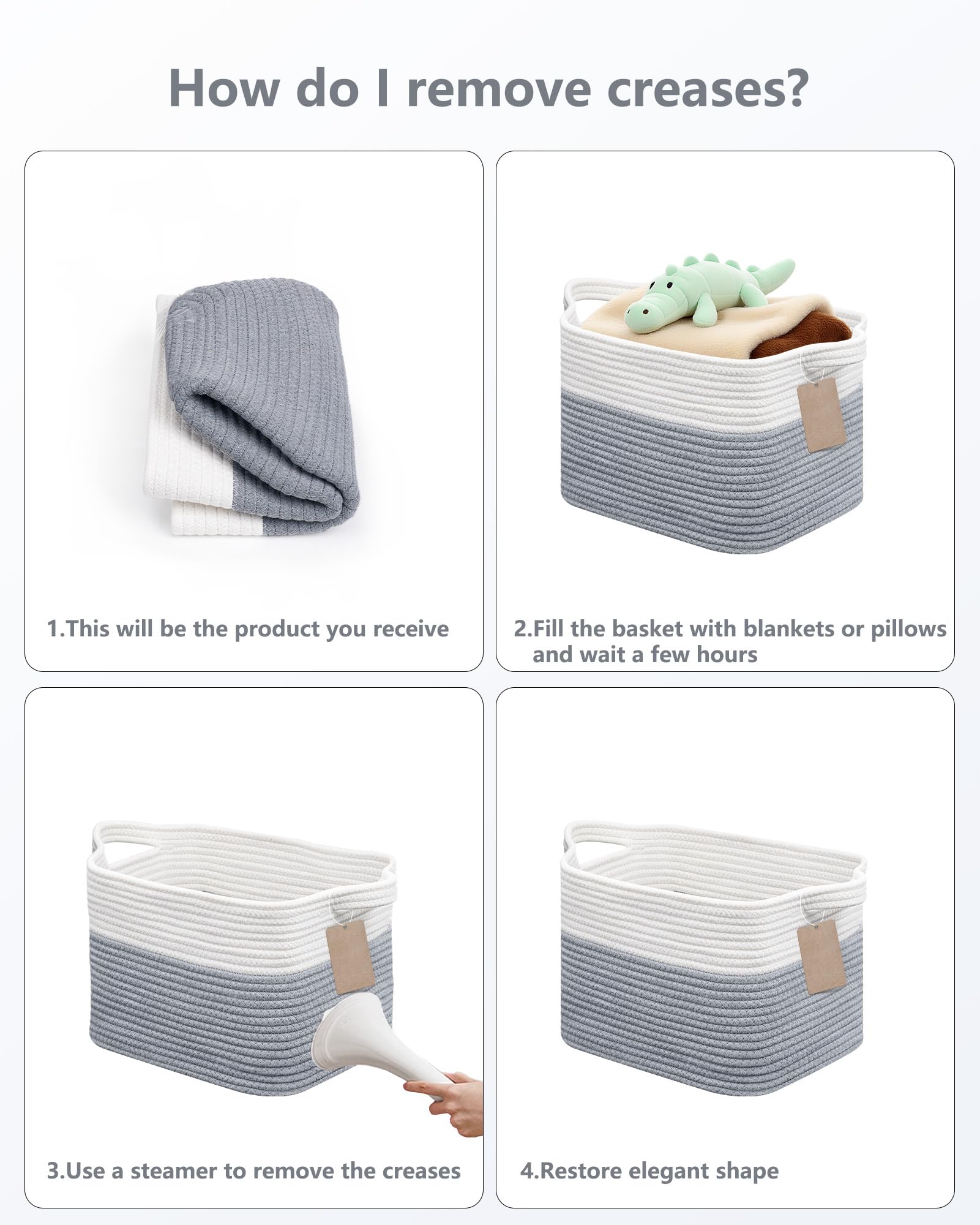 JOJOSEE Small Cotton Rope Woven Storage Basket for Shelves, White&Grey