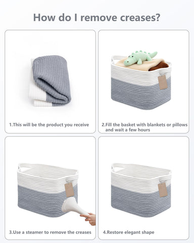 JOJOSEE Small Cotton Rope Woven Storage Basket for Shelves, White&Grey
