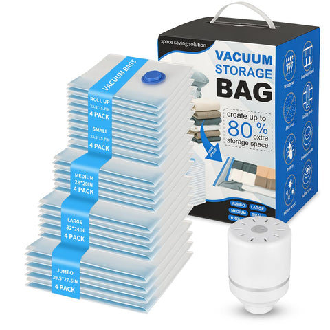 Vacuum Storage Bags with Electric Pump,20 Pack Vacuum Pack Bags for Clothes,Save 80% Space for Travel Luggage&Home Organization,Vacuum Compression