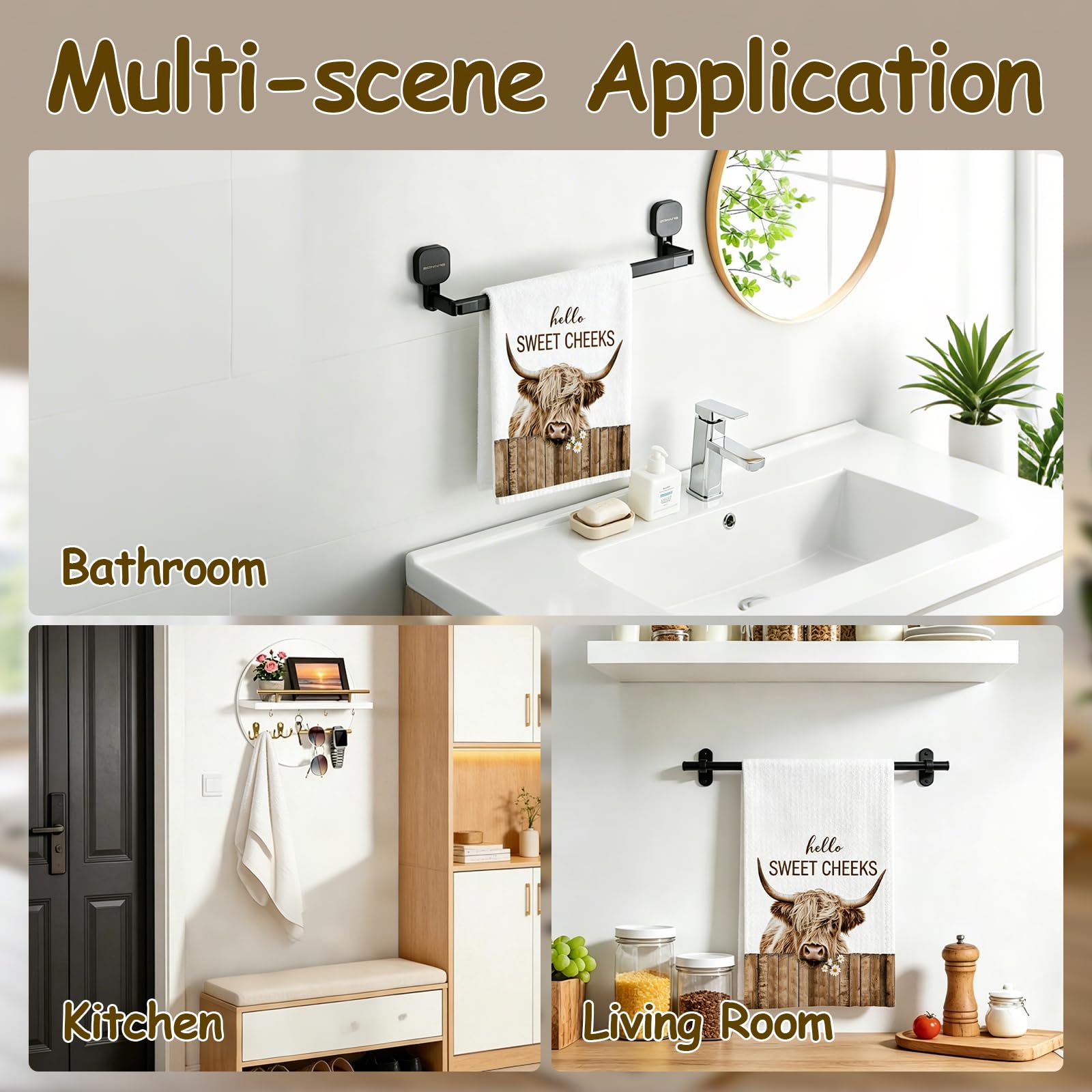 2PCS Highland Cow Tea Towels for Kitchen, Super Water Absorbent Dry Cloths