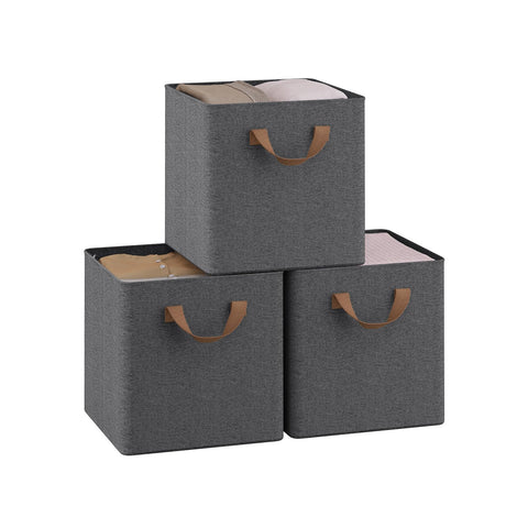 WOLTU Storage Boxes Set of 3, Storage Baskets, Folding Wardrobe Cube Boxes, with Handle and Metal Frame, for Living Room/Bedroom/Study, Linen