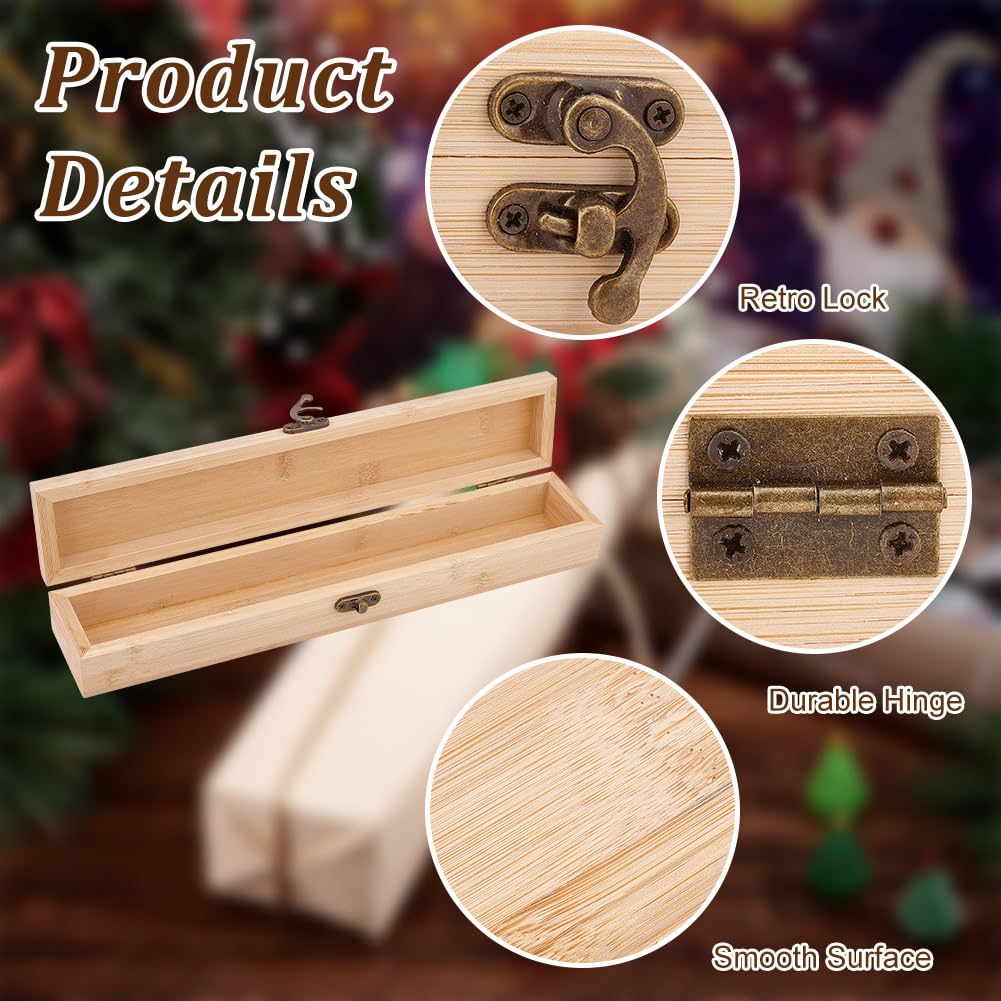 OLYCRAFT Unfinished Wooden Box Wood Branding Iron Box Rectangle Pencil Bamboo Boxes Unpainted Storage Boxes with Hinged Lid and Front Clasp for