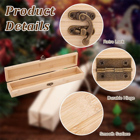 OLYCRAFT Unfinished Wooden Box Wood Branding Iron Box Rectangle Pencil Bamboo Boxes Unpainted Storage Boxes with Hinged Lid and Front Clasp for