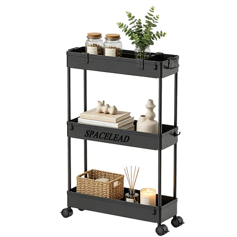 SPACELEAD Slim Storage Cart 3 Tier,Bathroom Organizer Rolling Utility,Mobile Shelving Unit Slide Out for Office, Kitchen