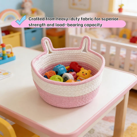 3 Pcs Pink Rabbit Basket,Cotton Rope Woven Empty Gift Hamper Baskets