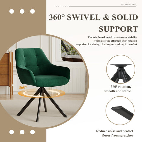 COLAMY 360° Swivel Dining Chairs Set of 4 with Sturdy Metal Base – Luxury Velvet Upholstered Kitchen Chairs with Thick Padded Seat